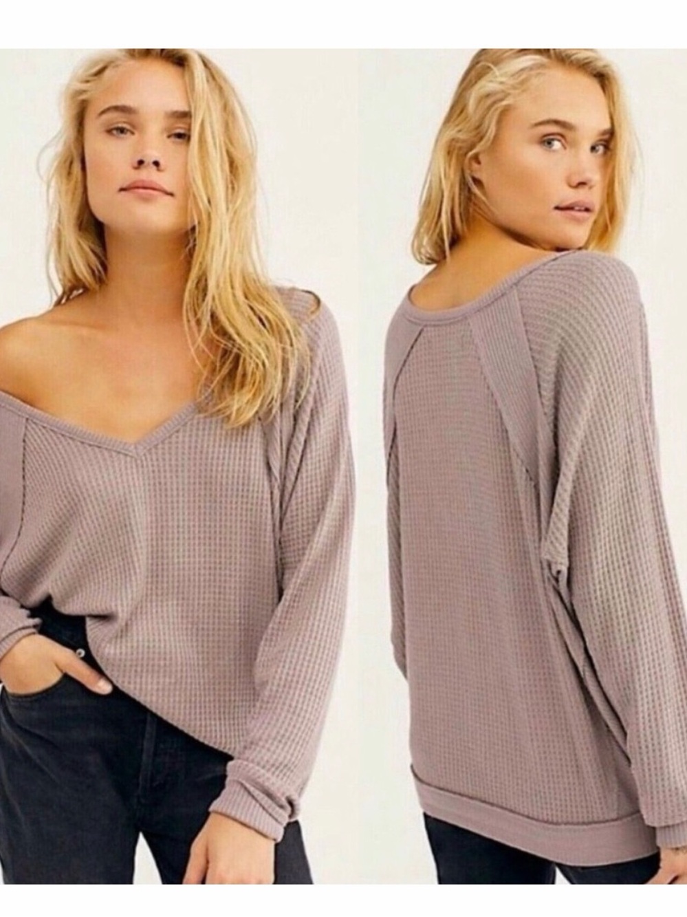 Free People We the Free Santa Clara Thermal Oatmeal Oversized Boho Fall Size L